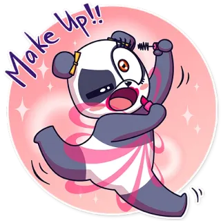 💄 Make Up!! макияж, панда, косметика, мультфильм, наклейка, красота, тушь, помада whatsapp sticker