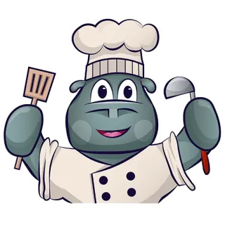 👨‍🍳 chef, cucina, cucina, ippopotamo, cartone animato, cibo, carino, mestolo telegram sticker