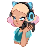 ☹️ gamer, gaming, manette, oreilles de chat, casque, cheveux blonds, avatar, fille whatsapp sticker