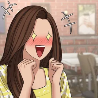🛍 Cartoon, Fröhlich, Aufgeregt, Funkelnde Augen, Mädchen, Anime telegram sticker