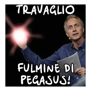 👿 TRAVAGLIO
FULMINE DI PEGASUS! mężczyzna, mówiący, włoski, tekst, pegaz telegram sticker