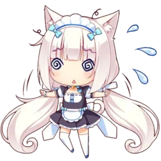😵 Vanilla Nekopara Anime, Catgirl, Maid, Chibi, Vanilla, Nekopara, Confuso/a, Sudore telegram sticker