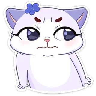 😠 chat, mignon, en colère, dessin animé, autocollant, violet, fleur whatsapp sticker