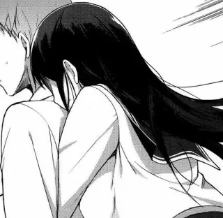 🍣 Anime, Manga, Pareja, Abrazo, Amor, Romance, Blanco y negro whatsapp sticker