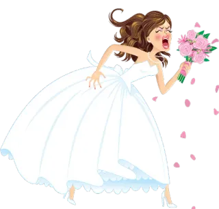 😵 mariée, mariage, en colère, dessin animé, robe, bouquet, contrarié(e), frustré(e) telegram sticker