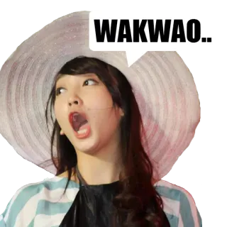 😏 WAKWAO.. wanita, topi, terkejut, seruan, keheranan, ekspresi whatsapp sticker
