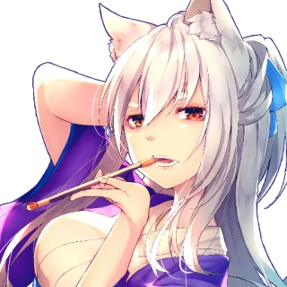 😒 Anime, Cô gái, Tai mèo, Khói, Hồ ly, Kemonomimi, Thuốc lá, Tóc trắng telegram sticker