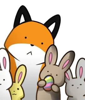 🙁 zorro, conejitos, pascua, huevo, dibujos animados, animales telegram sticker
