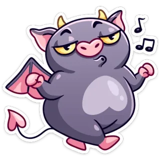 🎶 demonio, dibujos animados, lindo, diablo, cuernos, alas, música, notas musicales telegram sticker