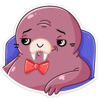 😎 Morsa, Dibujos animados, Animal, Lindo, Pajarita telegram sticker