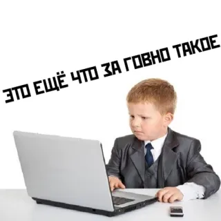🙄 ЭТО ЕЩЁ ЧТО ЗА ГОВНО ТАКОЕ child, laptop, business, suit, upset, offensive telegram sticker