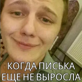 😕 КОГДА ПИСЬКА ЕЩЕ НЕ ВЫРОСЛА Meme, Ruso, Humor, Texto, Cara whatsapp sticker