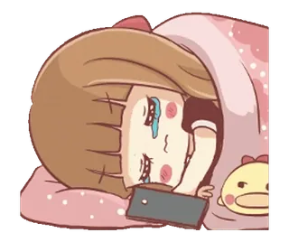 😭 crying, sad, girl, tears, sleep, phone telegram sticker