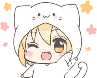👋 chat, animé, mignon, dessin animé, blond, salut telegram sticker