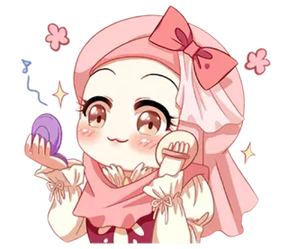 ☺️ hiyab, lindo, kawaii, maquillaje, dibujos animados, chica, belleza whatsapp sticker