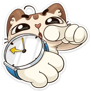 ⏰ kucing, waktu, jam, menunjuk, jam tangan, kartun, imut telegram sticker