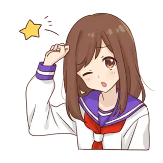 🤔 Ragazza anime, Occhiolino, Carino, Uniforme scolastica, Stella, Cartone animato telegram sticker