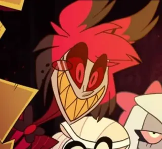 🍾 Alastor Hazbin Hotel kreskówka, demon, uśmiechnięty, złoczyńca, czerwony telegram sticker