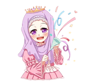 😃 chica, hiyab, confeti, princesa, linda, kawaii whatsapp sticker