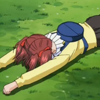 🍓 Anime, Mädchen, Liegend, Gras, Student, Weiblich, Cartoon whatsapp sticker