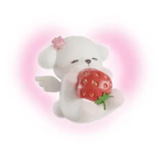 😣 imut, kawaii, anjing, malaikat, stroberi, manis, hewan telegram sticker