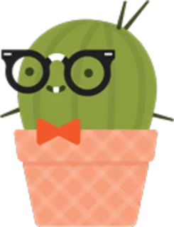 😎 cactus, pianta, nerd, occhiali, papillon, vaso, carino, cartone animato telegram sticker