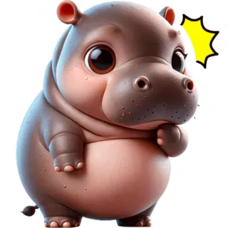 😳 hipopótamo, fofo, animal, desenho animado, kawaii, mamífero, ilustração telegram sticker