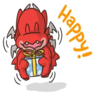 🎁 Happy! feliz, vermelho, dragão, presente, desenho animado, fofo telegram sticker