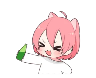 😆 Аниме, Мультфильм, Милый, Пьющий, Бутылка, Каваий, Розовые волосы telegram sticker