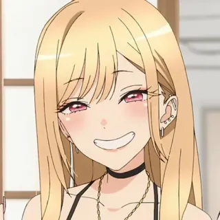 ❤️ Marin Kitagawa My Dress-Up Darling anime, girl, blonde hair, smile, cute, character, earrings telegram sticker
