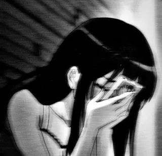 😭 gadis anime, sedih, menangis, telepon, monokrom, emosional telegram sticker
