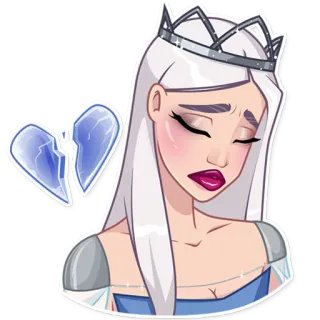 😔 mulher, princesa, triste, chorando, coração partido, gelo, prata, coroa telegram sticker