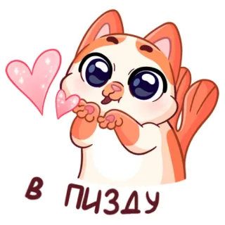 😘 В ПИЗДУ kucing, hati, lucu, stiker, menyinggung telegram sticker