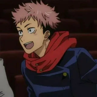 ➿ Yuji Itadori Jujutsu Kaisen Anime, Dibujos animados, Hombre, Pelo rosa, Sonriendo, Feliz telegram sticker