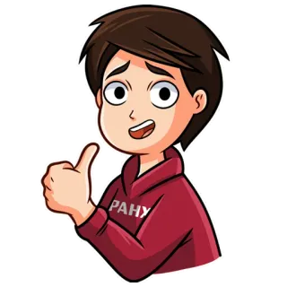👍 РАНУ cartoon, character, boy, thumbs up, happy, red hoodie telegram sticker