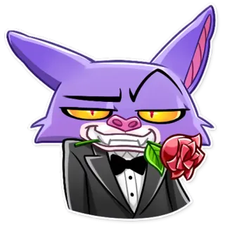 🌹 летучая мышь, животное, смокинг, цветок, роза, мультфильм, фиолетовый telegram sticker