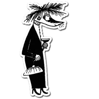 🍸 dibujos animados, personaje, vintage, blanco y negro, bruja, mujer telegram sticker