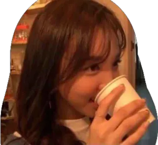 😏 minuman, wanita, kopi, teh, orang, dalam ruangan telegram sticker