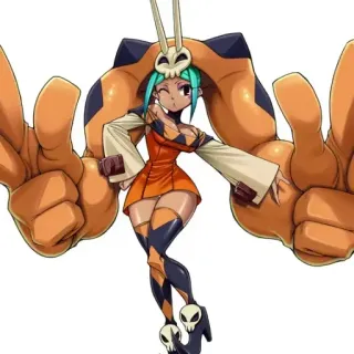 🏆 Ms. Fortune Skullgirls 비디오 게임, 격투 게임, 캐릭터, 애니메이션, 해골, 고양이, 모욕적인 제스처, Ms. Fortune telegram sticker