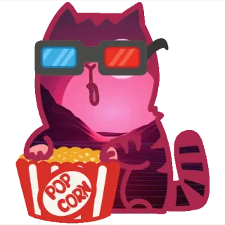 👁 POP CORN popcorn, cartone animato, gatto, 3D, occhiali, film, cibo, snack telegram sticker
