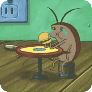 😴 cartoon, crying, sad, burger, eating, table, character, food whatsapp sticker