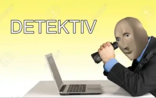 🧐 DETEKTIV détective, recherche, ordinateur portable, mème, stonks, enquête whatsapp sticker