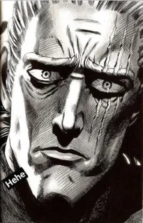 😂 Hehe hombre, escala de grises, manga, cicatriz, jeje telegram sticker