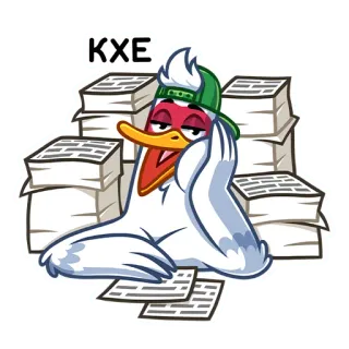 📚 KXE 鸭子, 疲惫, 办公室, 文件, 无聊, 卡通, 贴纸 telegram sticker