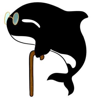 🤔 Косатка, Кит, Очки, Трость, Животное, Мультфильм telegram sticker