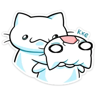 ⭐ kxe cat, cute, kawaii, white, cartoon, hug, animal, sticker telegram sticker