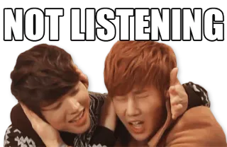 😱 NOT LISTENING 듣기, 밈, 웃긴, 사람들 telegram sticker