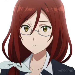 🤨 garota anime, cabelo vermelho, óculos, mulher, séria, retrato telegram sticker