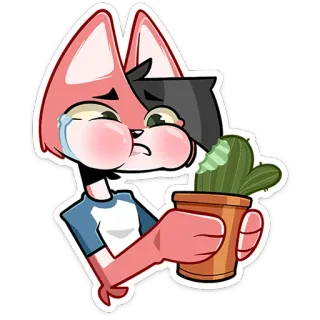 ⏺ desenho animado, chorando, triste, cacto, antropomórfico, raposa telegram sticker