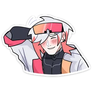 ☺️ Anime, Personage, Sticker, Wit Haar, Rode Accenten telegram sticker